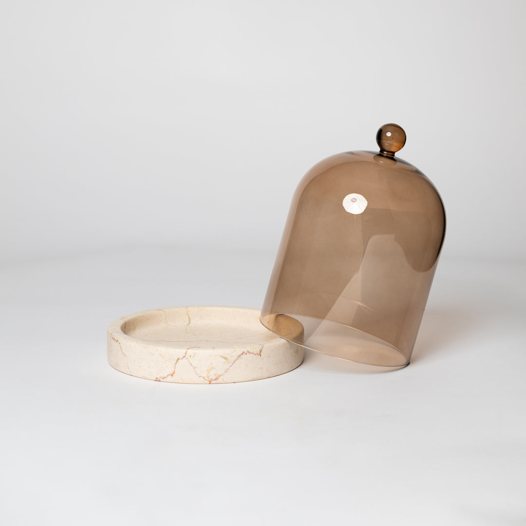 MUSHROOM TRAVERTINE CLOCHE + STONE