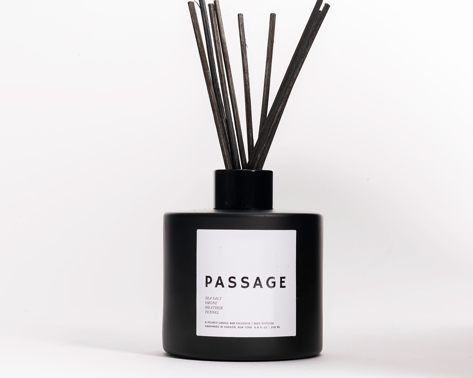 200 ml reed diffusers in a black circular glass vessel. Profile Description: Ozonic + clean with mild floral + vegetal notes  Notes: Aldehydes, Ozone, Sea Salt, Wet Rock, Heather, Fresh Fennel