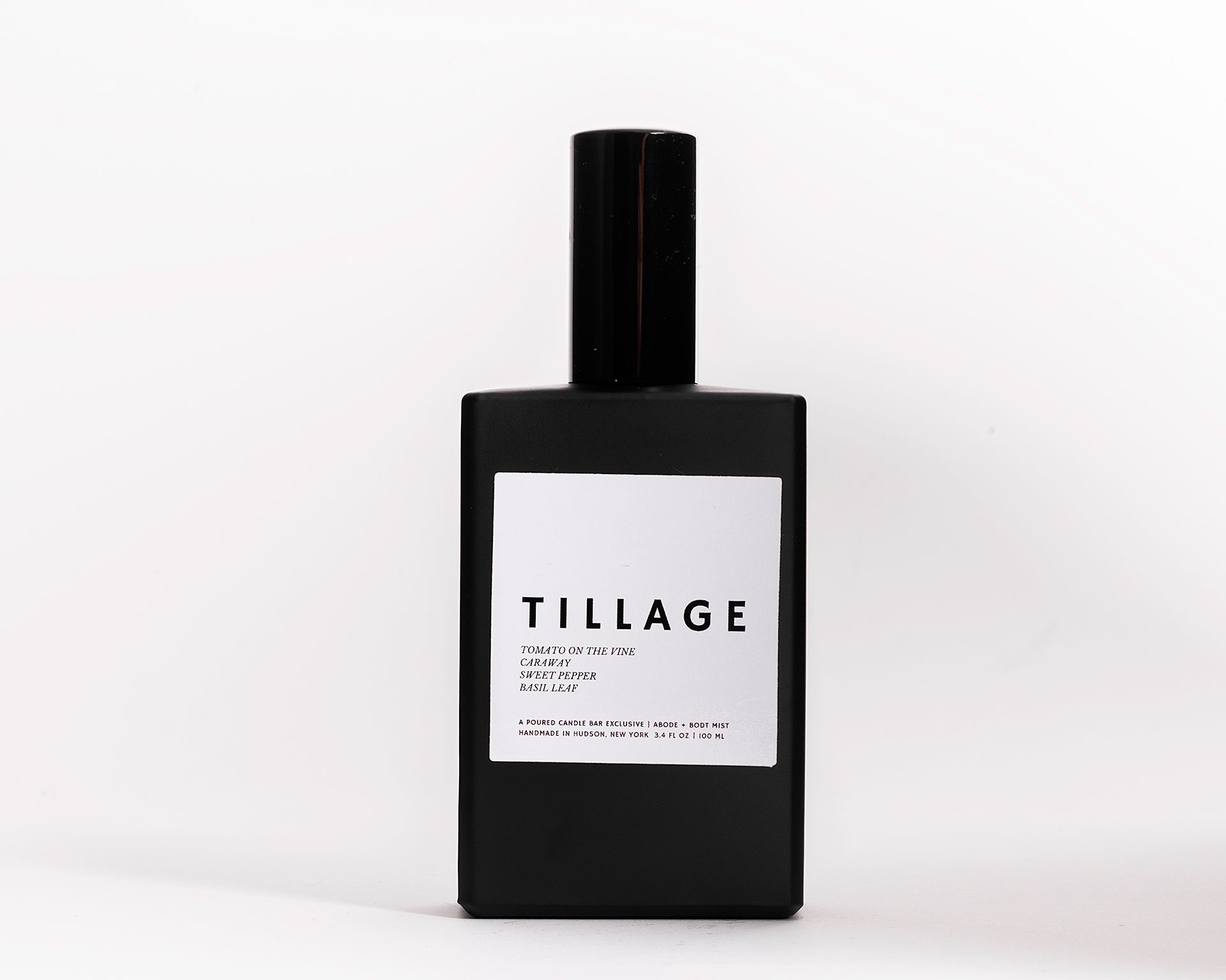 100 ml room spray in a black rectangular glass vessel. Profile Description: Fresh herbs with raw vegetables + subtle moss and spice  Notes: Thick Stemmed Vines, Oak Moss, Basil, Tomato, Turned Earth, Sweet Pepper